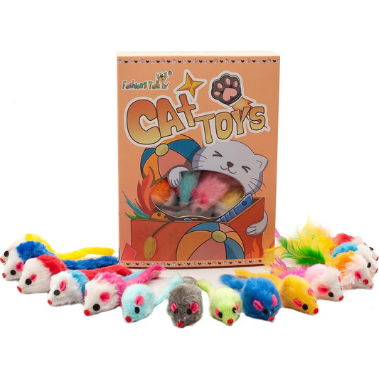 48-Count Assorted Mice Cat Toys Furry Rattle Mouse Kitten Toy