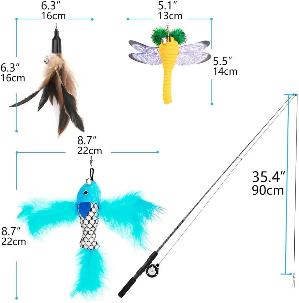 Cat Feather Toys, 4 Pack Interactive Cat feather Teaser Wand Toys