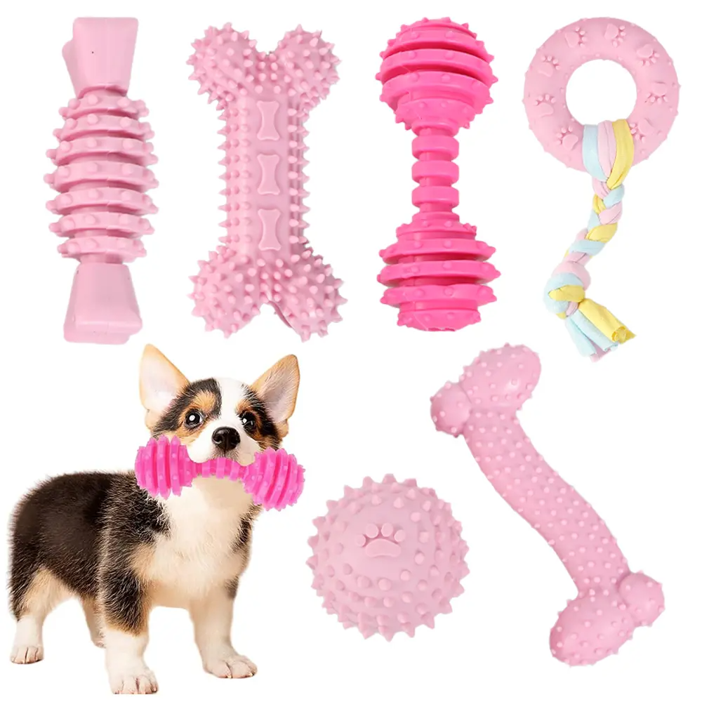 6 Pack Dog Chew Toys for Puppy, Cute Pink Small Dog Toys
