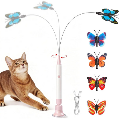 Spinning Butterfly Cat Toy Wand – Rechargeable Electric Touch-Activated Interactive Cat