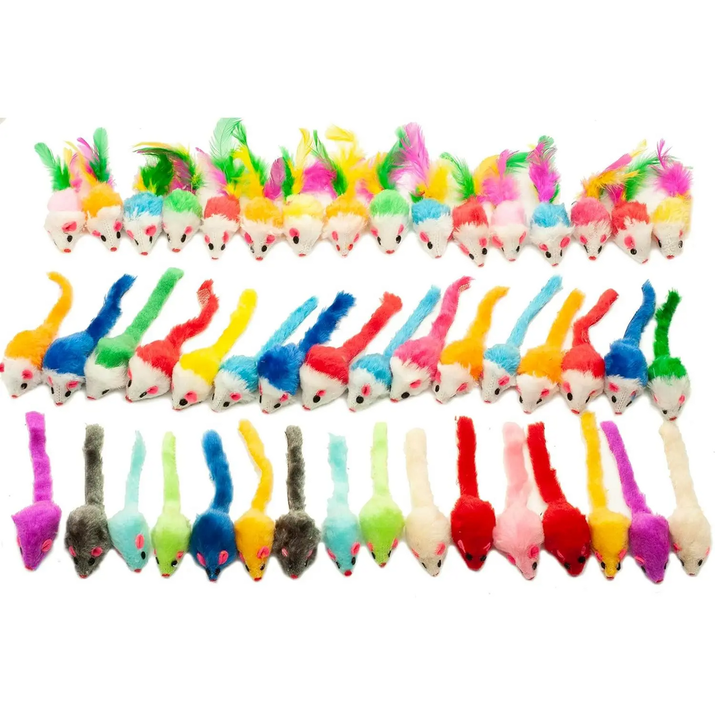 48-Count Assorted Mice Cat Toys Furry Rattle Mouse Kitten Toy