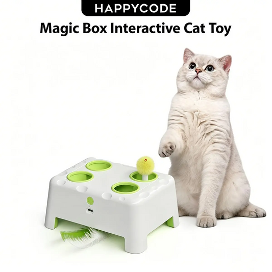 Magic House Cat Toy features two modes: Whack-a-Mole and Spinning Feathers. Suitable for all cats