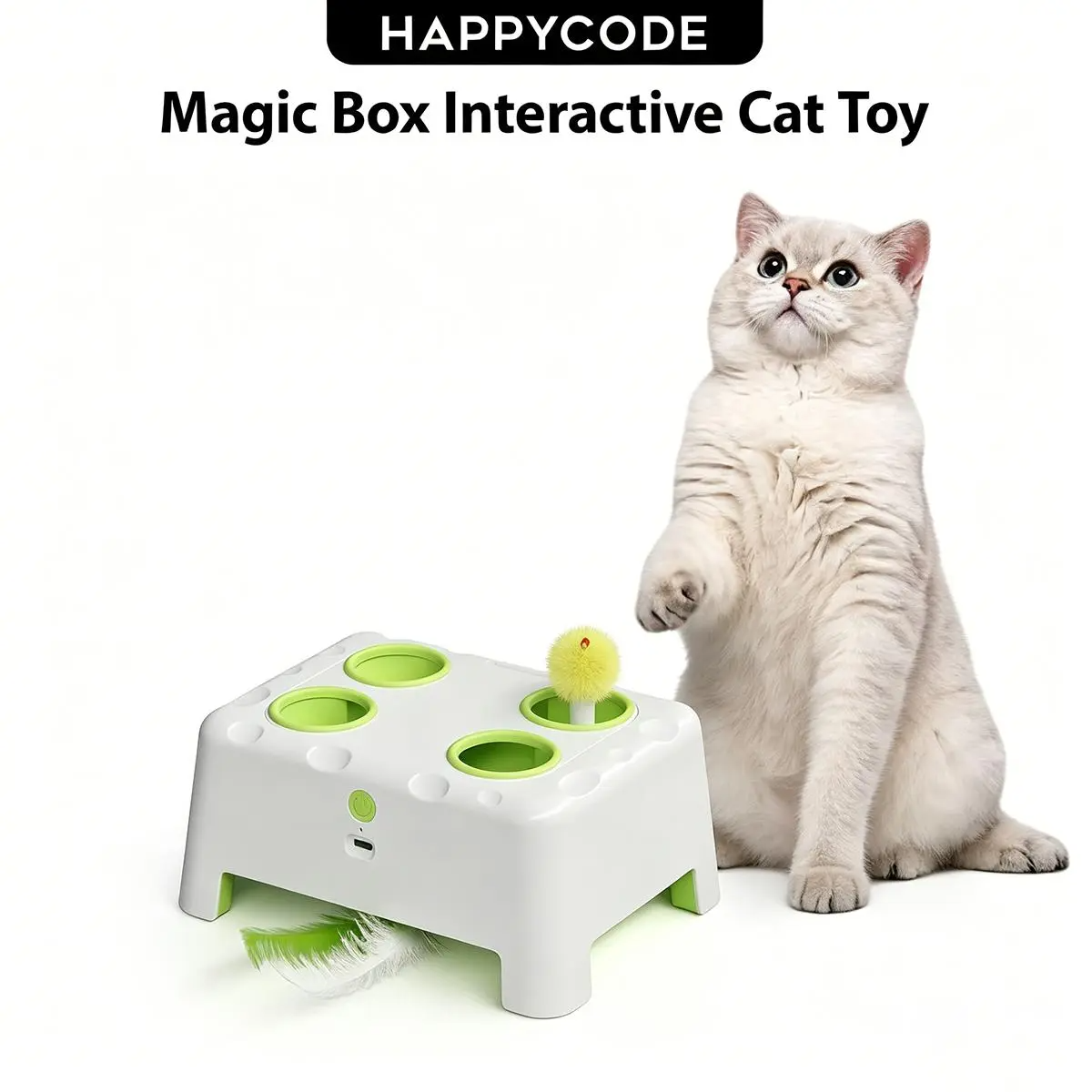 Magic House Cat Toy features two modes: Whack-a-Mole and Spinning Feathers. Suitable for all cats