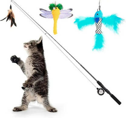 Cat Feather Toys, 4 Pack Interactive Cat feather Teaser Wand Toys