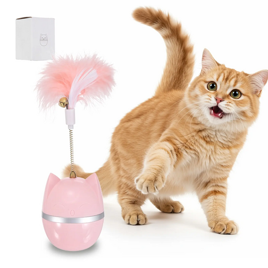 Catnip Ball Interactive Self-Righting Wobble Tumbler with Feather