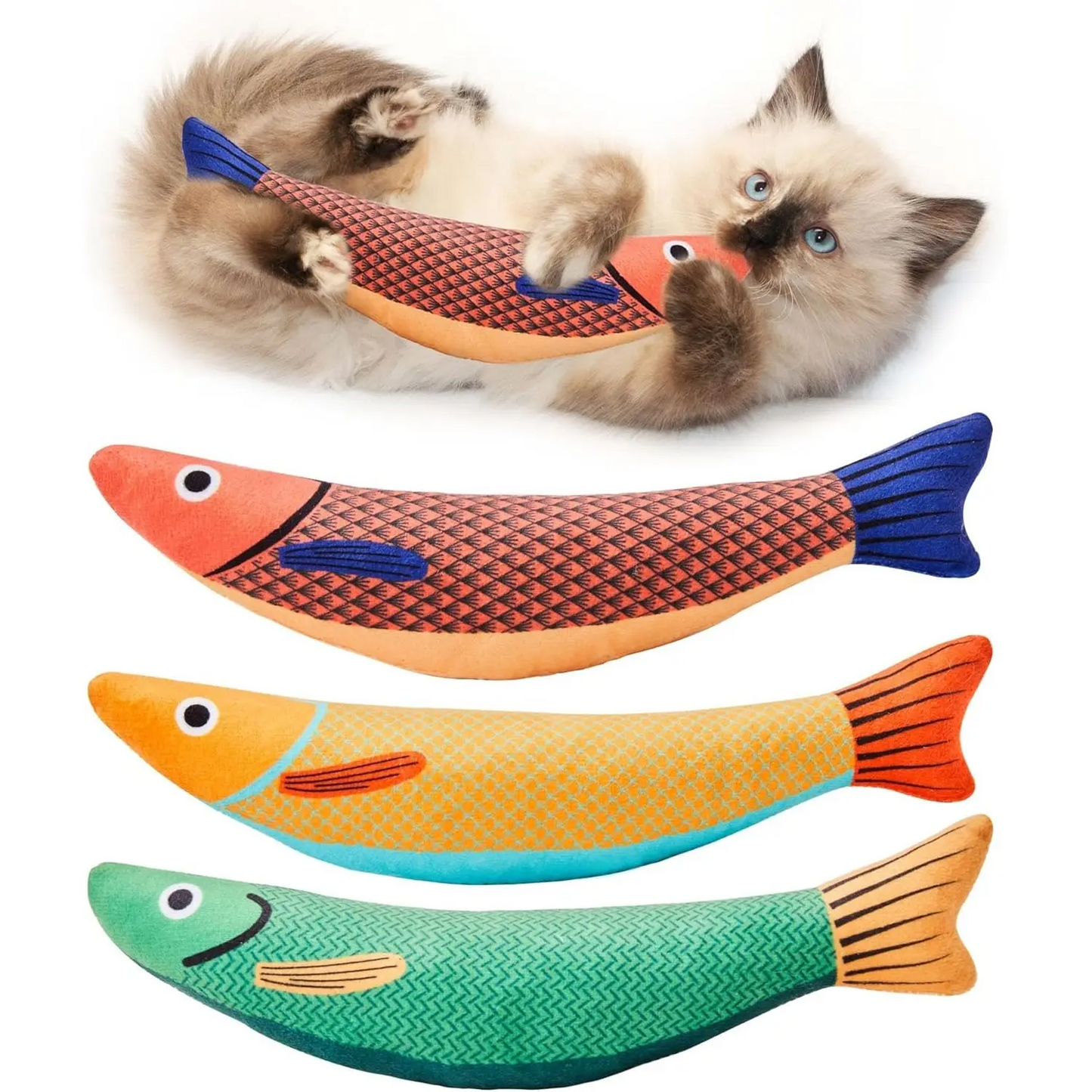 3 Packs of Cat Toys - Fish Shaped, Containing Catnip, Soft and Durable