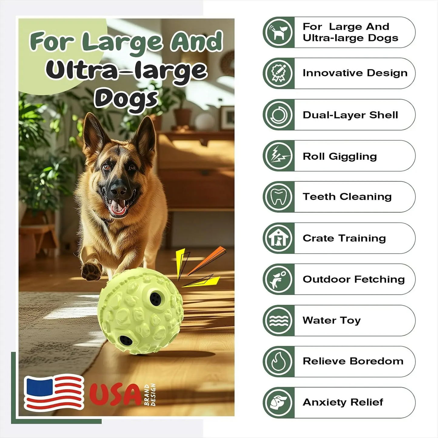 Dog Roll Wobble Giggle Ball, Chew Toy for Large Aggressive Chewers