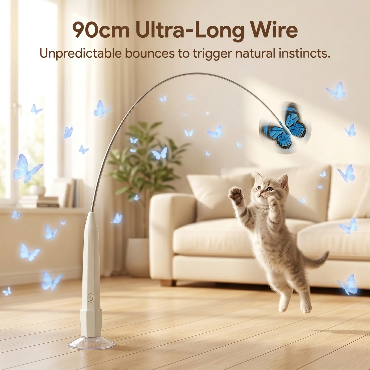 Interactive Butterfly Cat Toy USB Rechargeable Electric Kitten Teaser Wand Strong