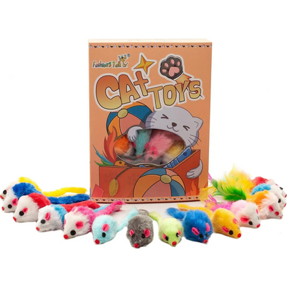 48-Count Assorted Mice Cat Toys Furry Rattle Mouse Kitten Toy