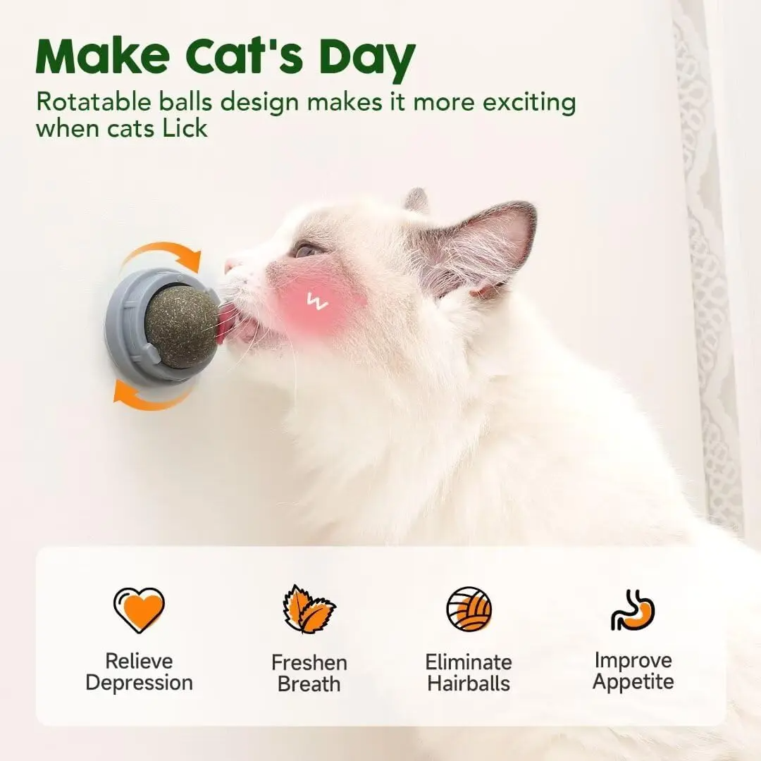 Catnip Toys Balls 4 PCs Edible Silvervine for Cats, Lickable Kitten Energy Balls