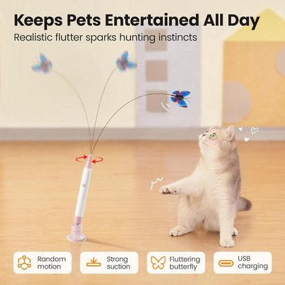 Spinning Butterfly Cat Toy Wand – Rechargeable Electric Touch-Activated Interactive Cat