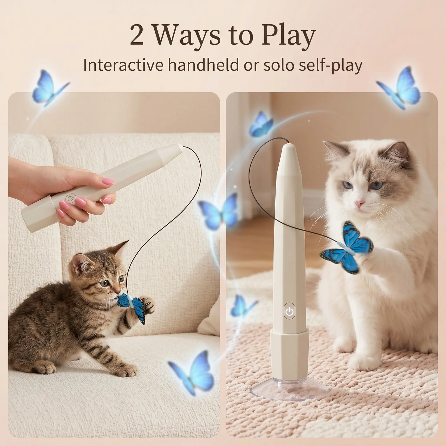 Interactive Butterfly Cat Toy USB Rechargeable Electric Kitten Teaser Wand Strong