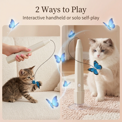 Interactive Butterfly Cat Toy USB Rechargeable Electric Kitten Teaser Wand Strong