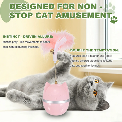 Catnip Ball Interactive Self-Righting Wobble Tumbler with Feather