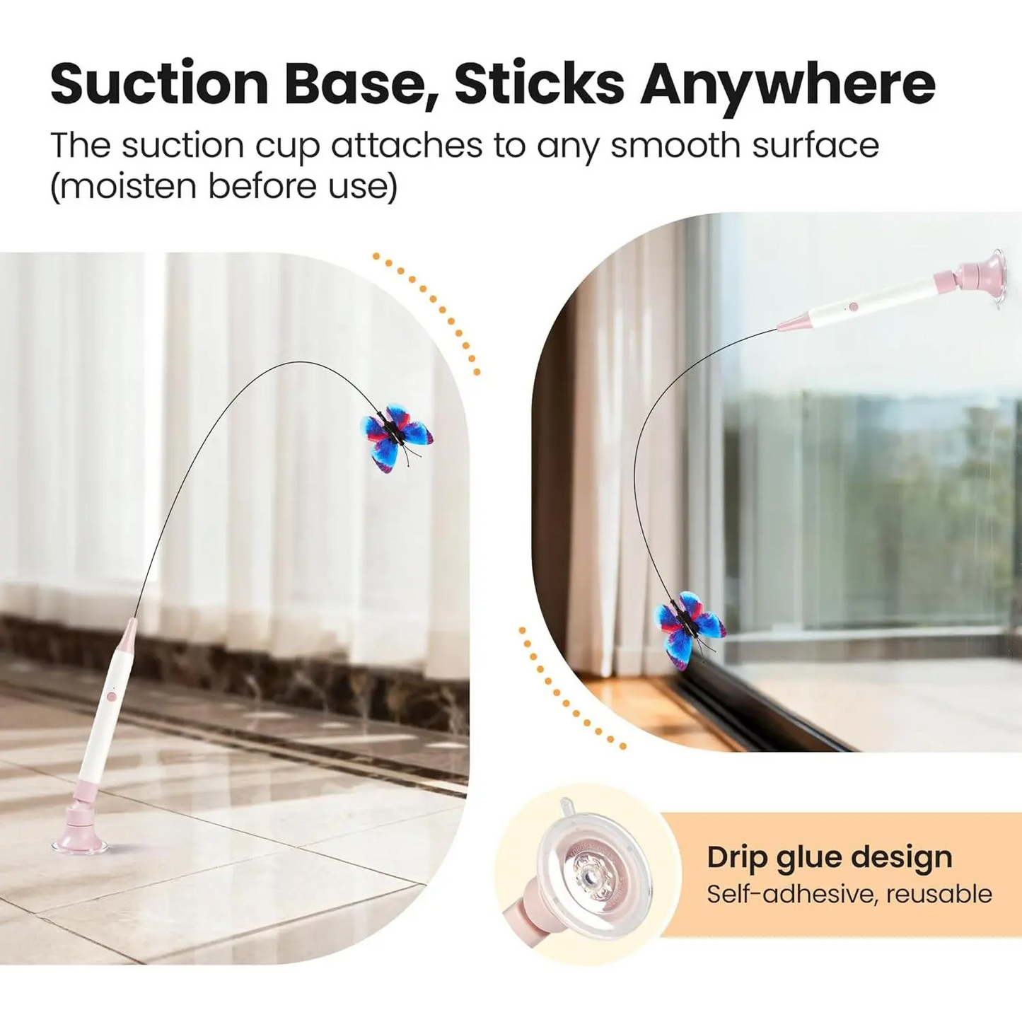 Spinning Butterfly Cat Toy Wand – Rechargeable Electric Touch-Activated Interactive Cat