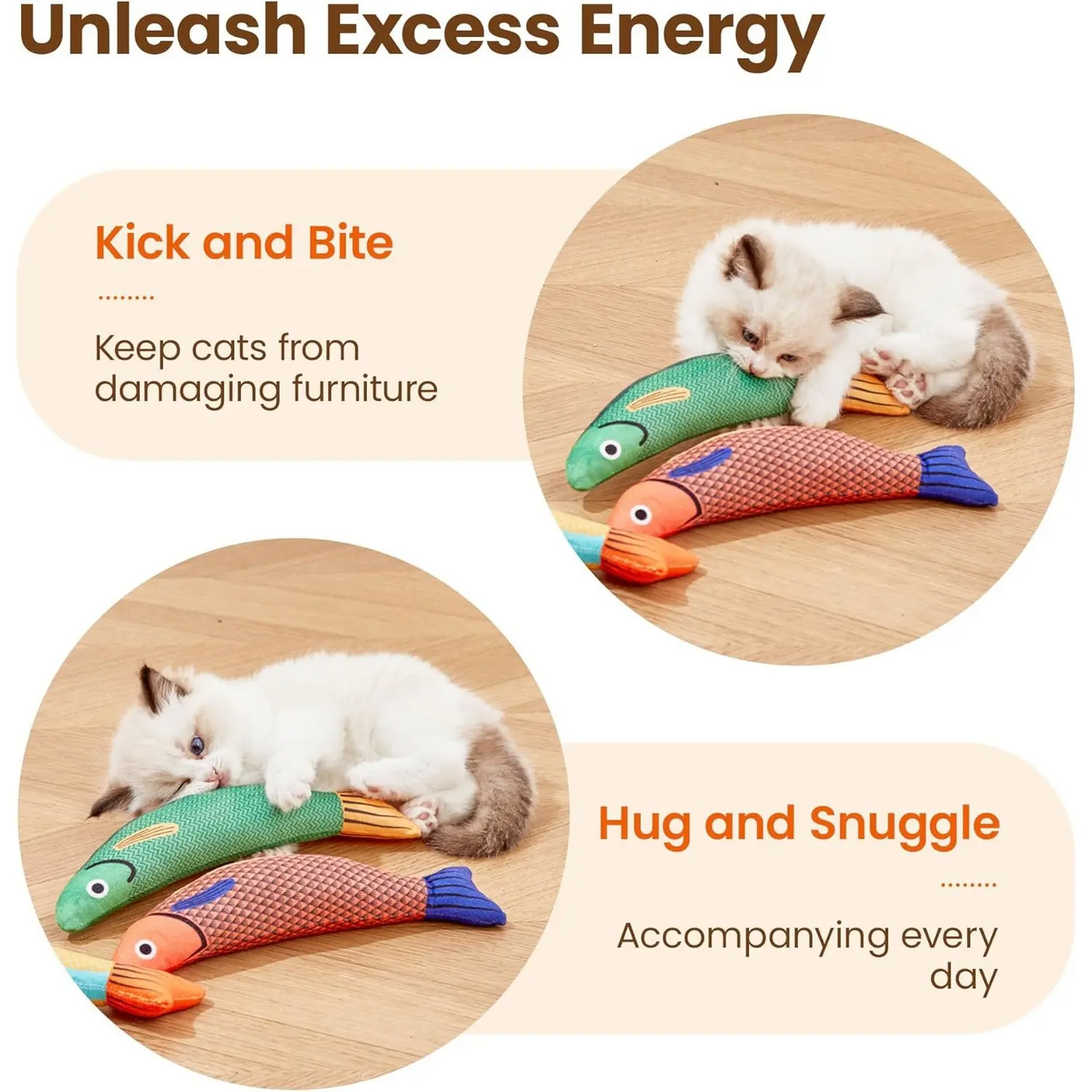 3 Packs of Cat Toys - Fish Shaped, Containing Catnip, Soft and Durable