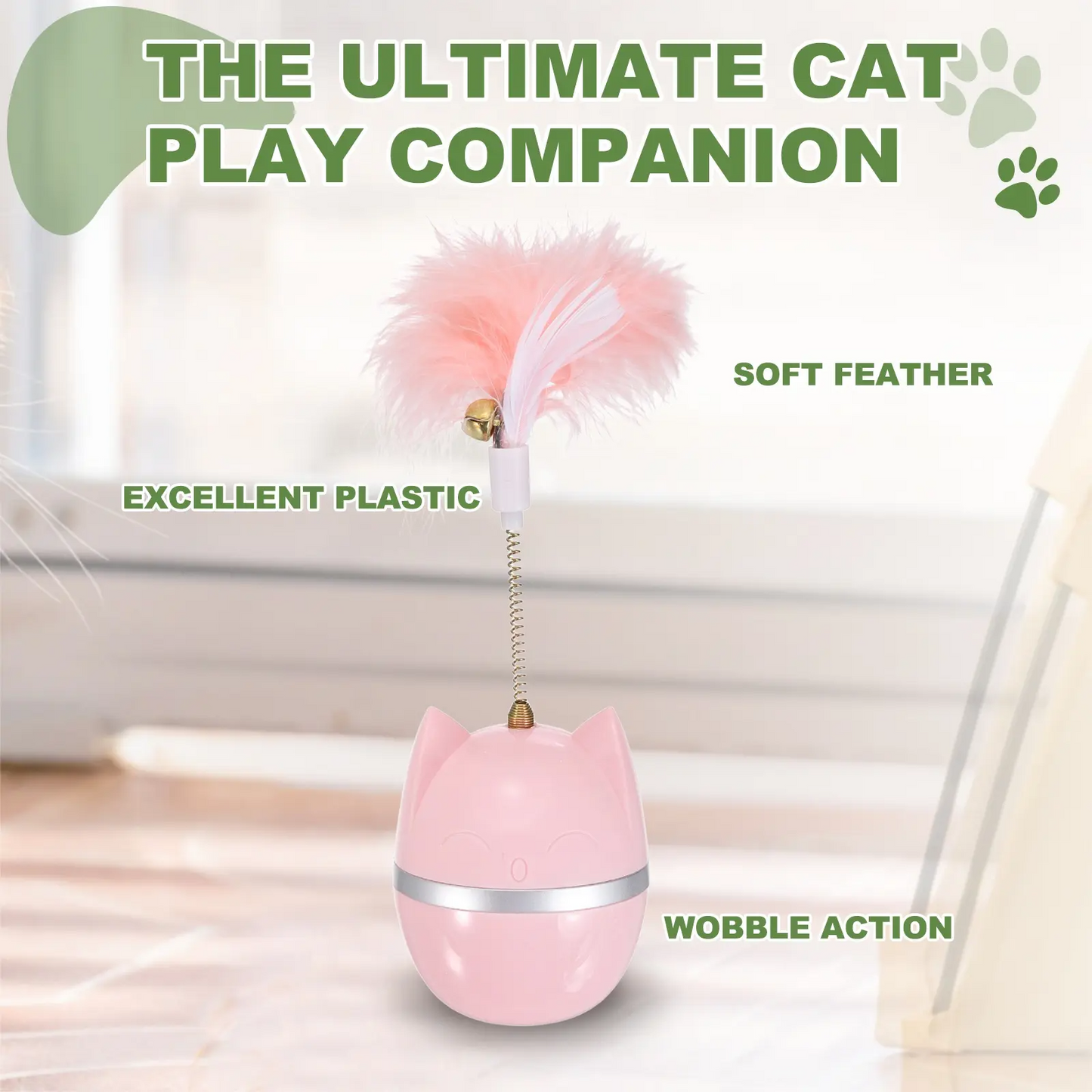 Catnip Ball Interactive Self-Righting Wobble Tumbler with Feather