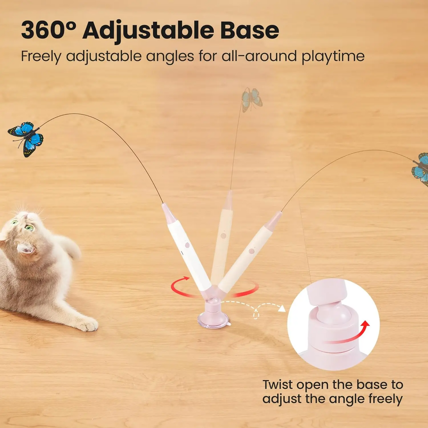 Spinning Butterfly Cat Toy Wand – Rechargeable Electric Touch-Activated Interactive Cat