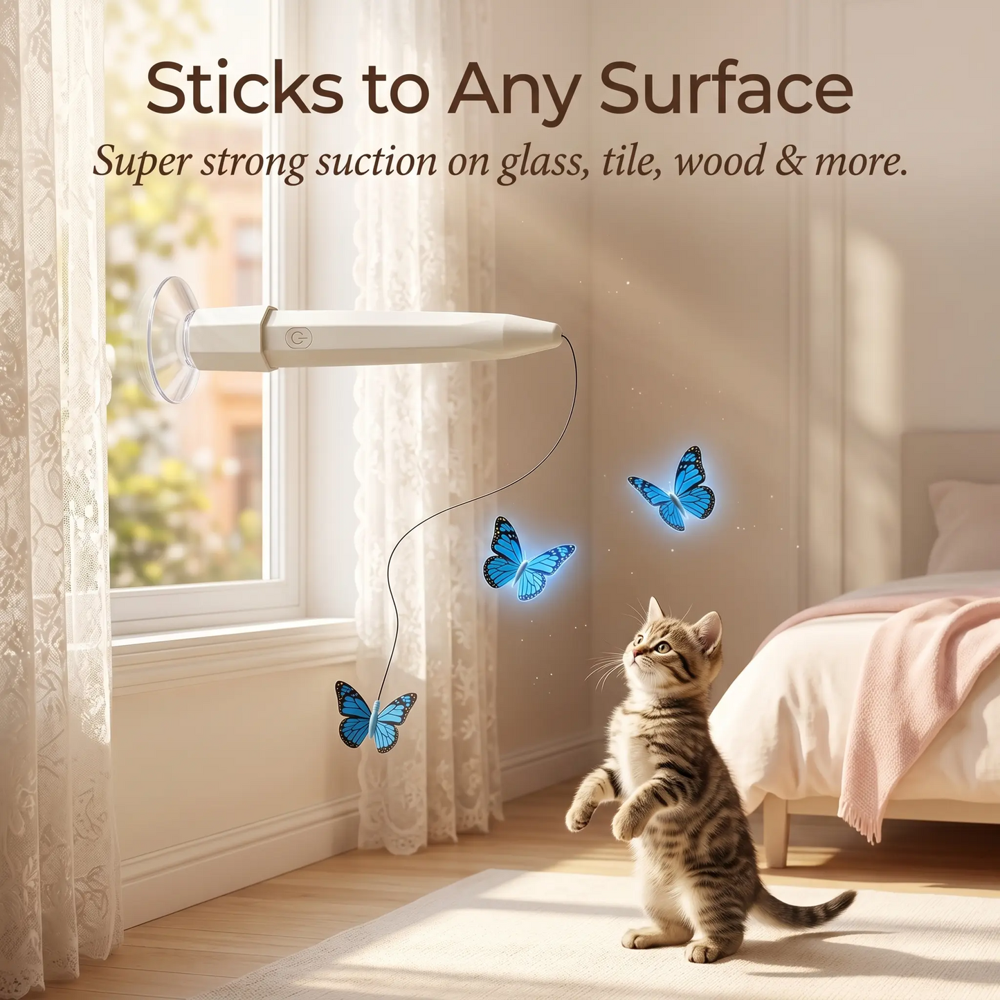 Interactive Butterfly Cat Toy USB Rechargeable Electric Kitten Teaser Wand Strong
