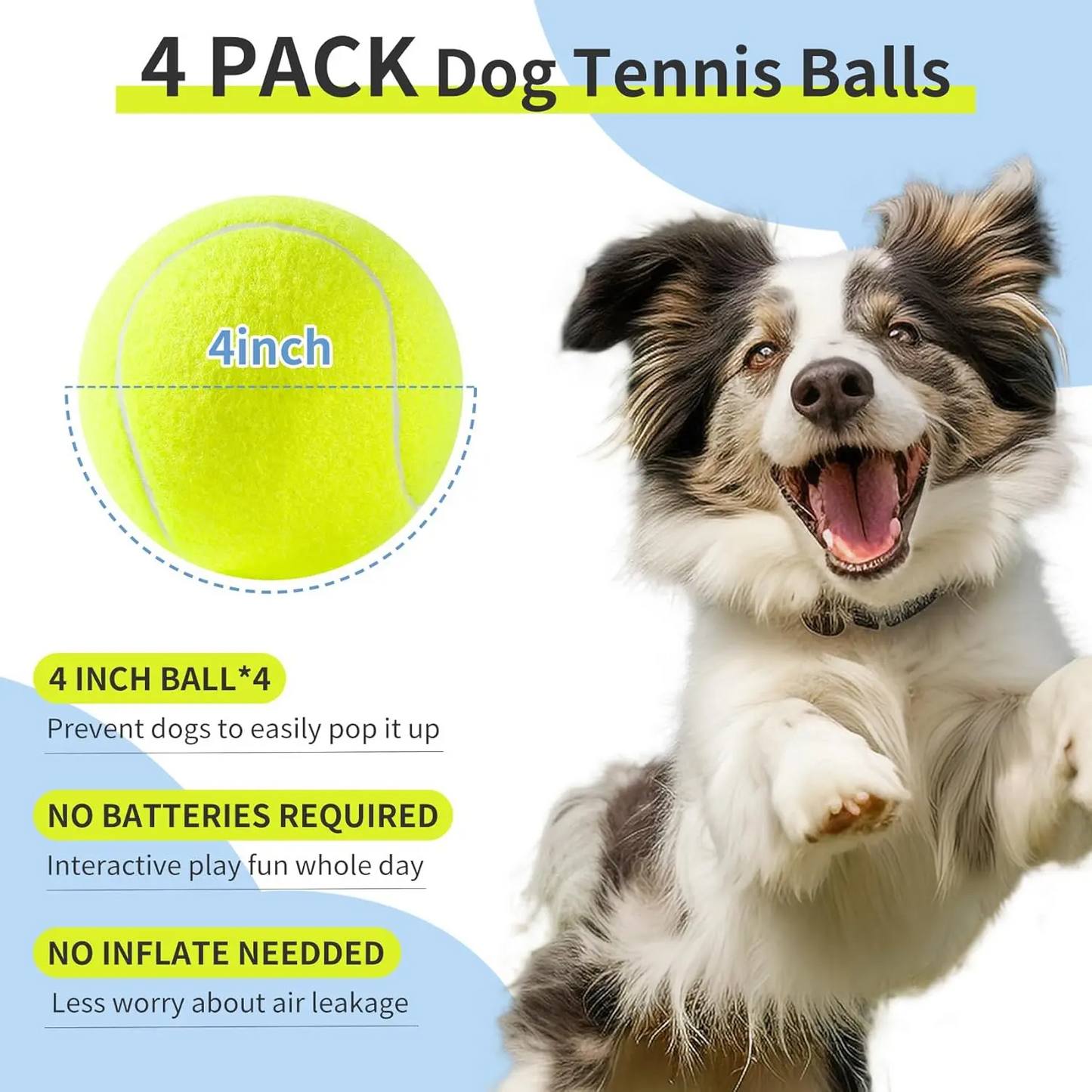 Large Tennis Ball for Dogs 4 Inch Big Tennis Ball for Outdoor Play  for Small, Medium