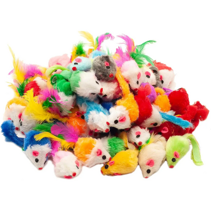 48-Count Assorted Mice Cat Toys Furry Rattle Mouse Kitten Toy