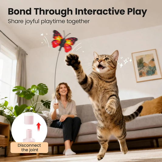 Spinning Butterfly Cat Toy Wand – Rechargeable Electric Touch-Activated Interactive Cat