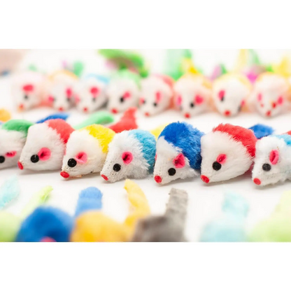 48-Count Assorted Mice Cat Toys Furry Rattle Mouse Kitten Toy