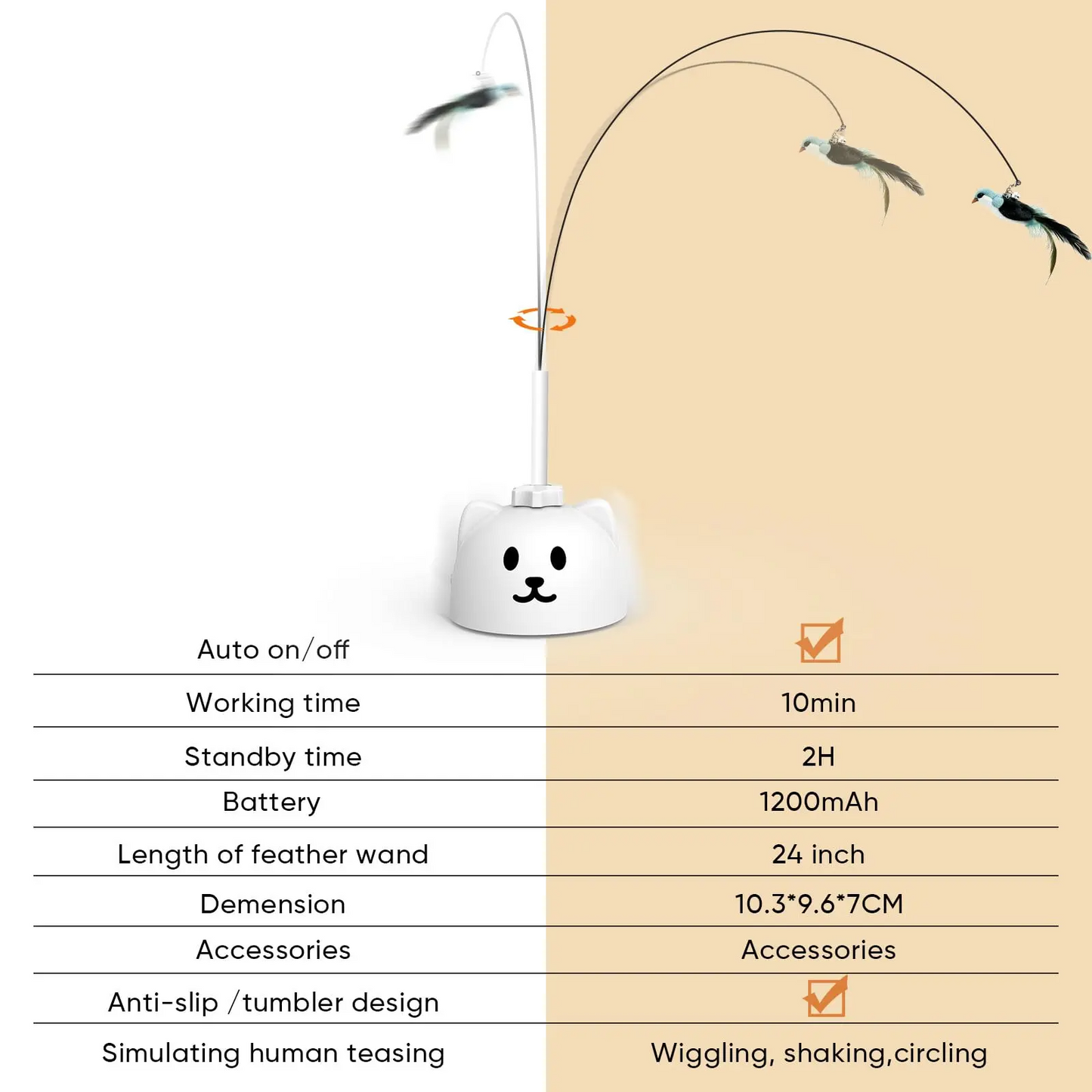 Interactive Flying Bird Cat Toy, Automatic Teaser with Suction Cup