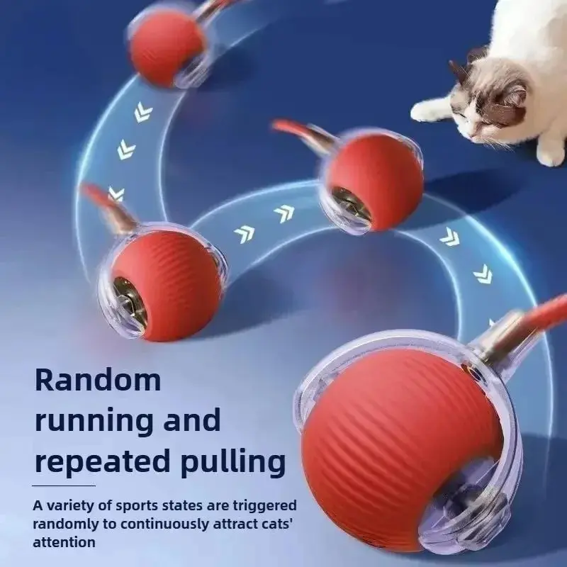 Interactive Tail-Equipped Cat Ball Chaser Toy, USB Rechargeable Motion-Activated Smart Pet