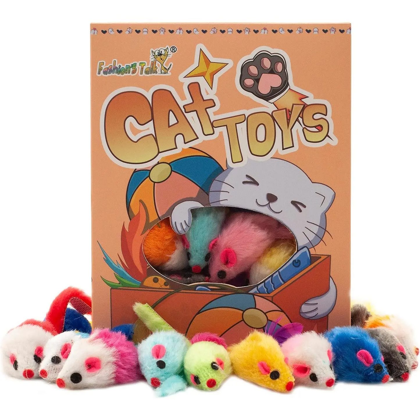 48-Count Assorted Mice Cat Toys Furry Rattle Mouse Kitten Toy