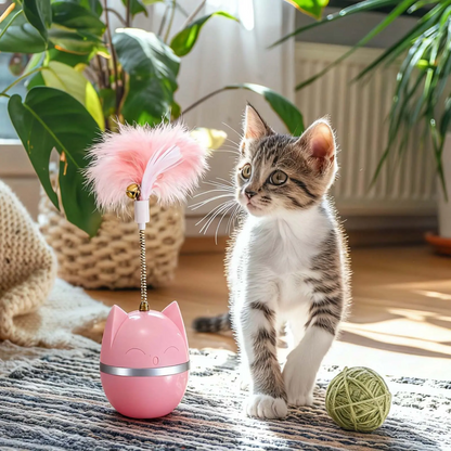 Catnip Ball Interactive Self-Righting Wobble Tumbler with Feather