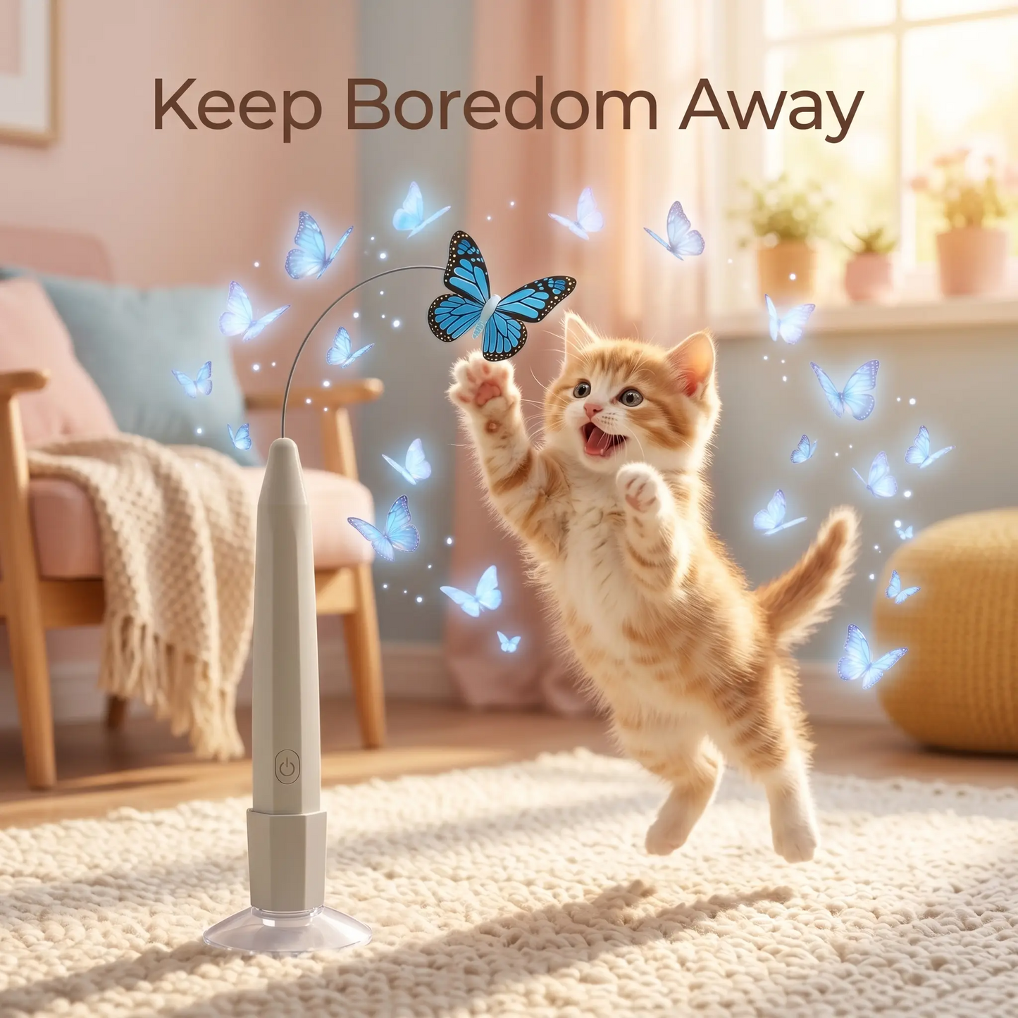 Interactive Butterfly Cat Toy USB Rechargeable Electric Kitten Teaser Wand Strong